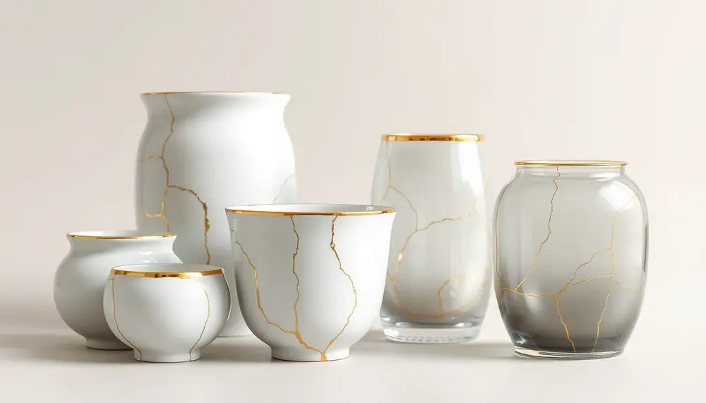 Frische Ästhetik: Altglas und Porzellan mit Goldlinien durch Kintsugikleber aufwerten