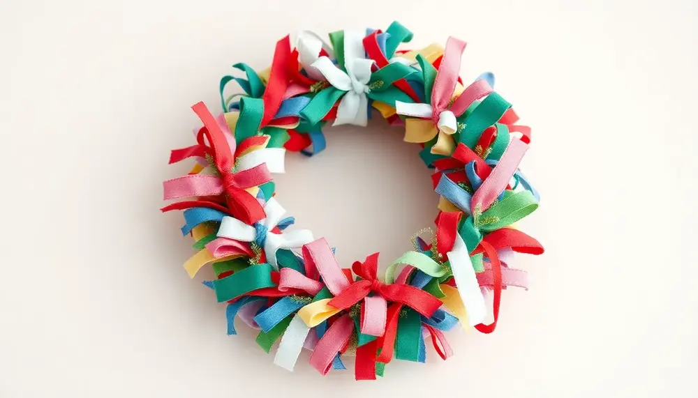 Handgefertigte Weihnachtskränze aus Stoffstreifen und Textilkleber
