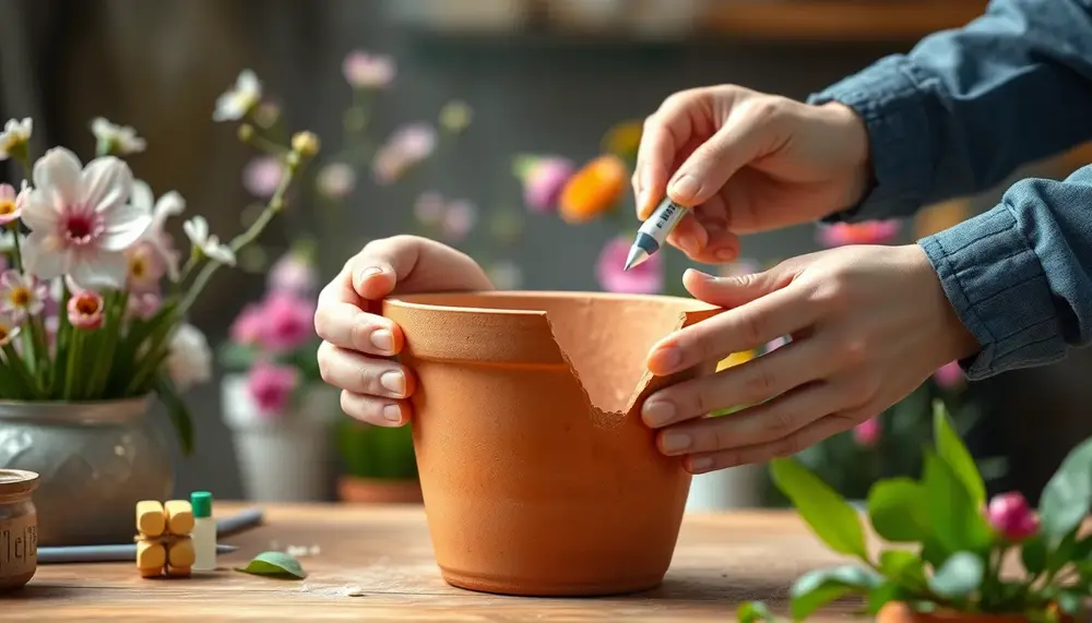 Kaputte Pflanzgefäße mit Epoxidharz Knete reparieren: Vorbereitung für den Frühling