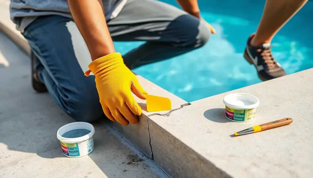 Pool-Check im Juni: Risse am Rand mit GFK-Kleber ausbessern